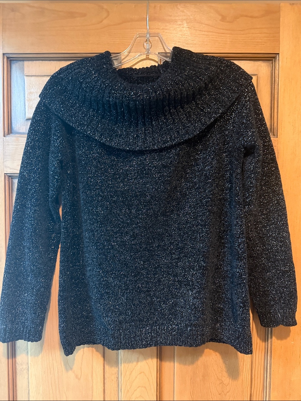 INC International Concepts Black Metallic Cowl Neck Sweater